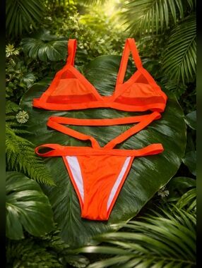 High Waist Bikini in Orange Size Large Swimsuit